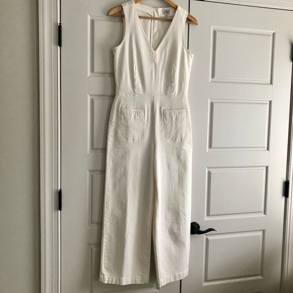 J. Crew Pants & Jumpsuits J Crew Ivory Denim Jumpsuit Poshmark